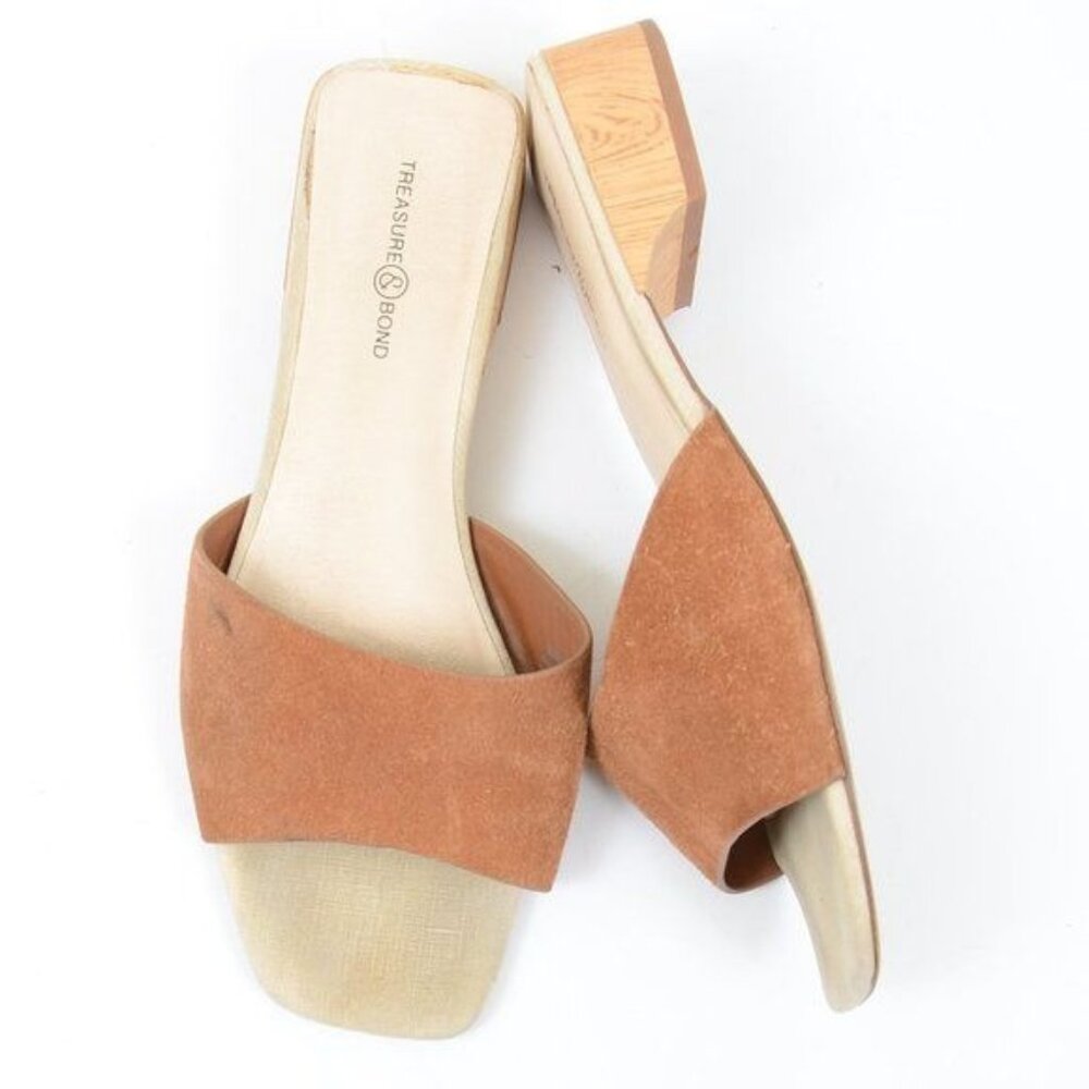 Treasure & Bond Brown Leather Flat Slide Slip-on Sandals Women's 8.5 Resortwear